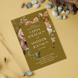 Convites Casamento Verde Oliva Dourado | Detalhes Florais d