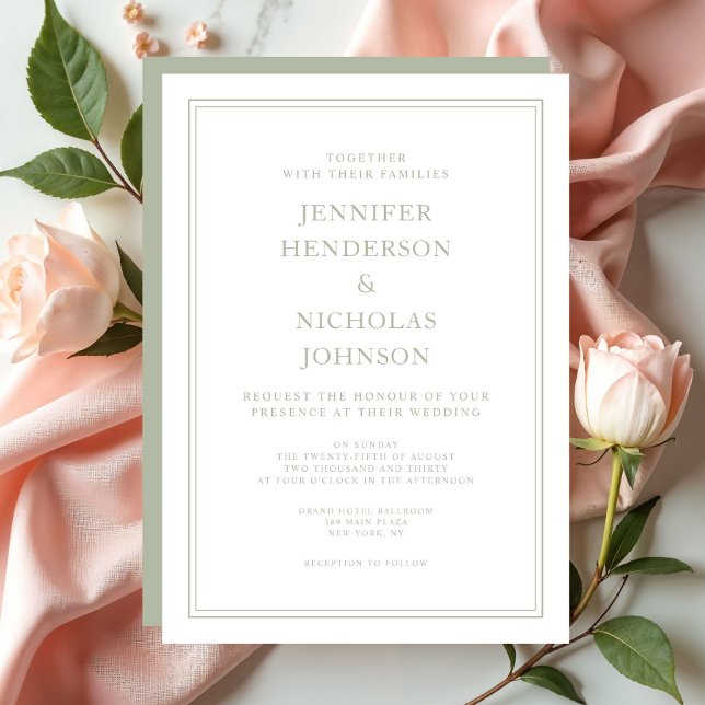 Convites Casamento Verde Oliva Formal Elegante (Elegant Formal Sage Green Wedding Invitation)