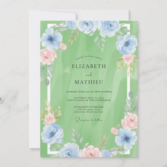 Convites Casamento Verde Pistácio Azure (Frente)