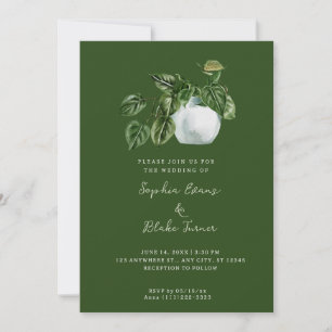 Convites Casamento Verde Planta Escuro Vegetal Moderno