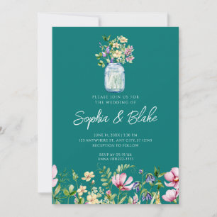 Convites Casamento Verde por País Russo Mason Jar Wildflowe