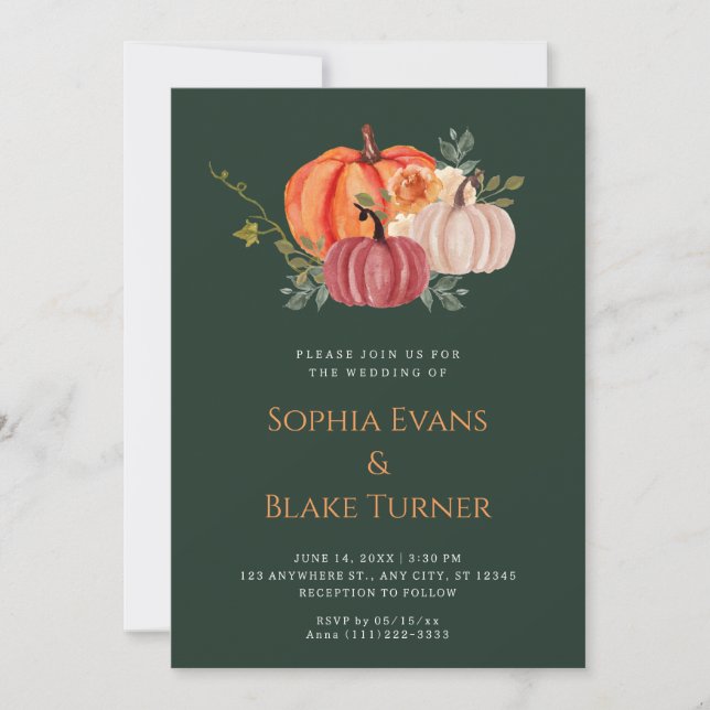 Convites Casamento Verde Púrpura Laranja e Pumpkin Branco (Frente)