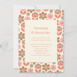 Convites Casamento Verde Rosa Boho 70s Flores