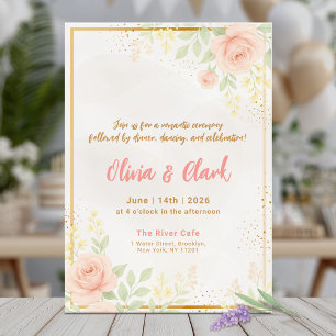 Convites Casamento verde-rosa com acentos Dourados