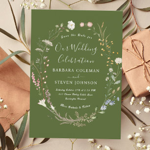 Convites Casamento Verde Rustic Chic Boho Wildflower