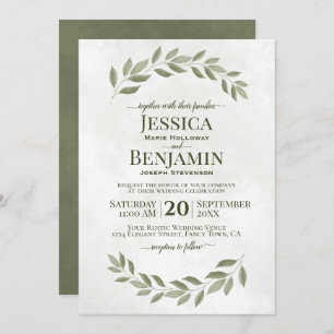 Convites Casamento Verde Rustic Greenery Simple Elegant Sag