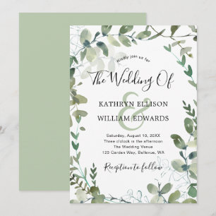 Convites Casamento Verde Rustic Modern Eucalyptus