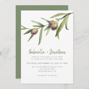 Convites Casamento Verde Rustic Watercolor Olive Branch