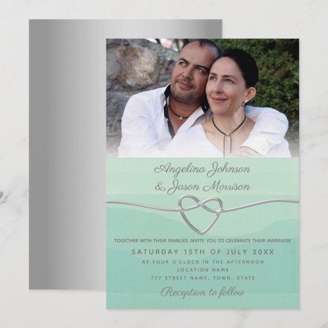 Convites Casamento Verde Sage Foto (Frente/Verso)