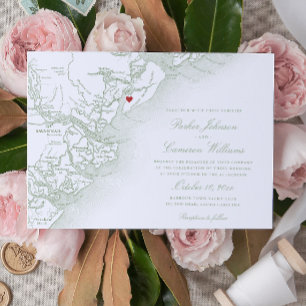 Convites Casamento Verde Sage - Ilha Elegante Hilton Head