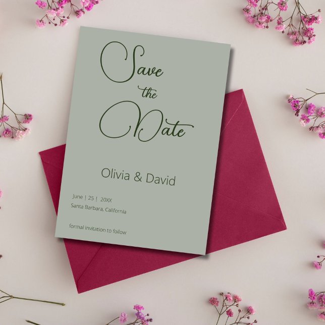 Convites Casamento Verde Sage minimalista elegante (Criador carregado)