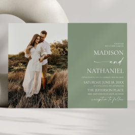 Convites Casamento Verde Sage Minimalista Moderno Elegante