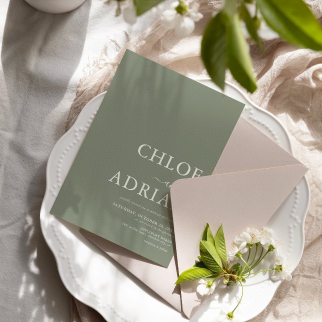 Convites Casamento Verde Sage Mínimo Simples (Criador carregado)