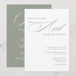 Convites Casamento Verde Sage Moderno e Elegante Tudo em Um