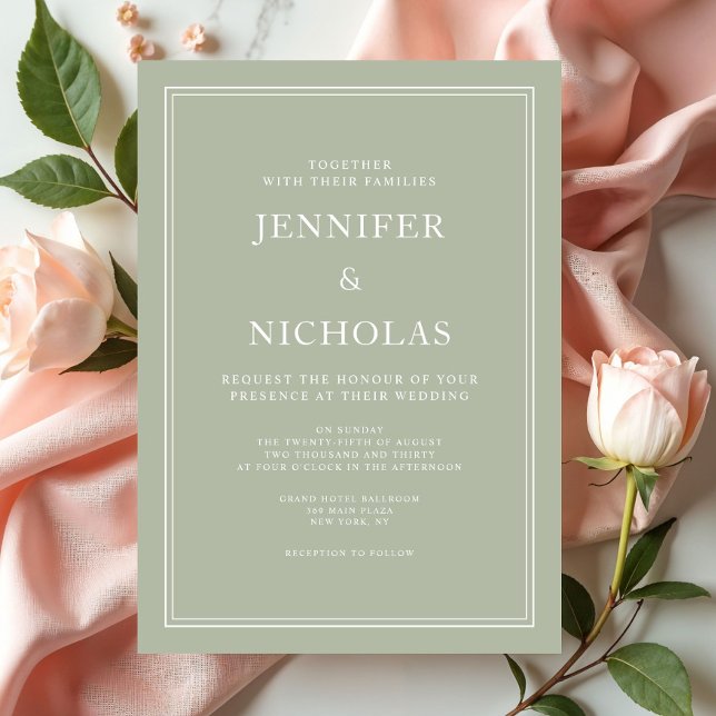 Convites Casamento Verde Sage Moderno Elegante (Elegant Modern Sage Green Wedding Invitation)