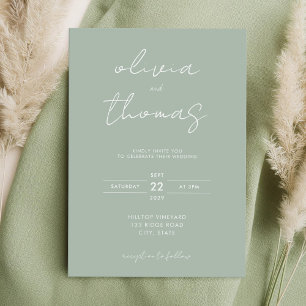 Convites Casamento Verde Sage Moderno Minimalista