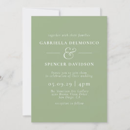 Convites Casamento Verde Sage Moderno Minimalista