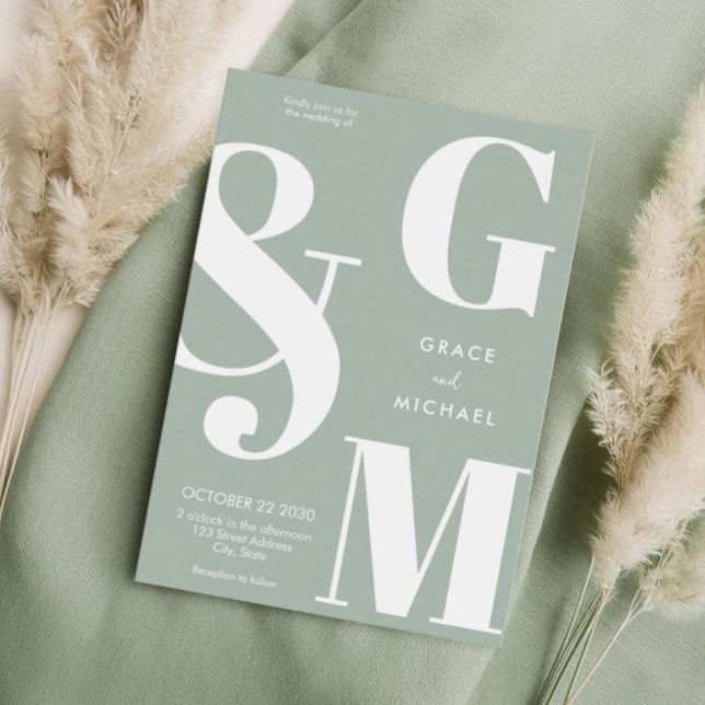 Convites Casamento Verde Sage Moderno Simples (Criador carregado)