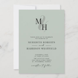 Convites Casamento Verde Sage Sage do Código QR do Monogram