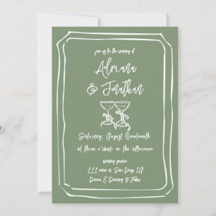 Convites Casamento Verde Sage Simples Mínimo
