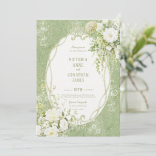Convites Casamento Verde Sage Vintage Elegante Grandmilleni