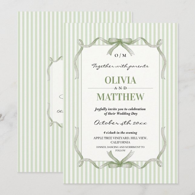 Convites Casamento Verde Sálvia Elegante (Frente/Verso)