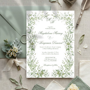 Convites Casamento Verde Salvia Elegante e Delicado