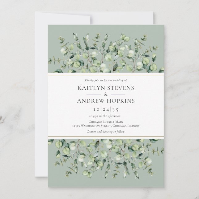 Convites Casamento Verde Sálvia Eucalipto (Frente)