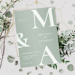 Convites Casamento Verde Salvia Minimalista Moderno