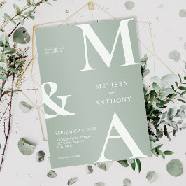 Convites Casamento Verde Salvia Minimalista Moderno