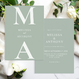 Convites Casamento Verde Salvia Minimalista Moderno