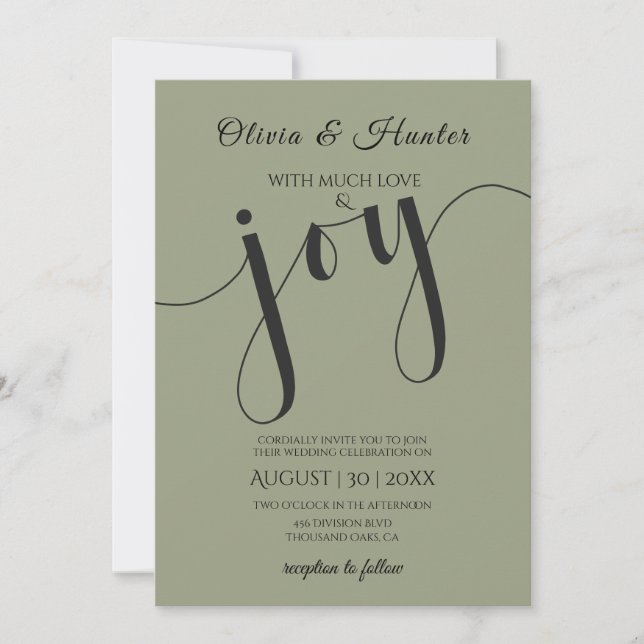 Convites Casamento, Verde Salvia, Tipografia, Script,  (Frente)