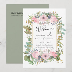 Convites Casamento verde-senso-verdejante cor-de-rosa