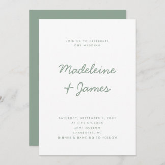 Convites Casamento Verde Simples de Sábio Moderno com Scrip