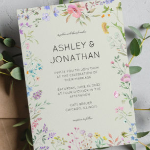 Convites Casamento Verde Simples, Eterno de Flor Selvagem