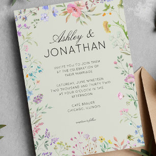 Convites Casamento Verde Simples, Eterno de Flor Selvagem