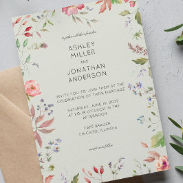 Convites Casamento Verde Simples, Eterno de Flor Selvagem