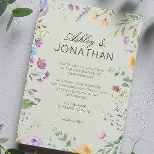 Convites Casamento Verde Simples, Eterno de Flor Selvagem