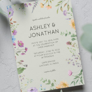 Convites Casamento Verde Simples, Eterno de Flor Selvagem