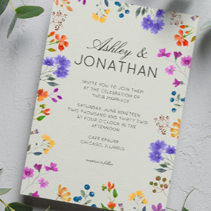 Convites Casamento Verde Simples, Eterno de Flor Selvagem