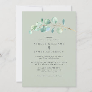 Convites Casamento Verde Simples Eucalyptus Foliage Pastel