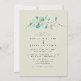 Convites Casamento Verde Simples Eucalyptus Foliage Pastel 