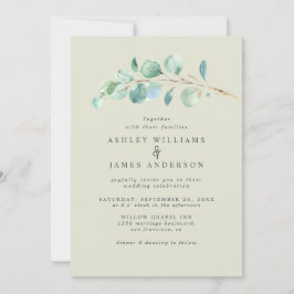 Convites Casamento Verde Simples Eucalyptus Foliage Pastel