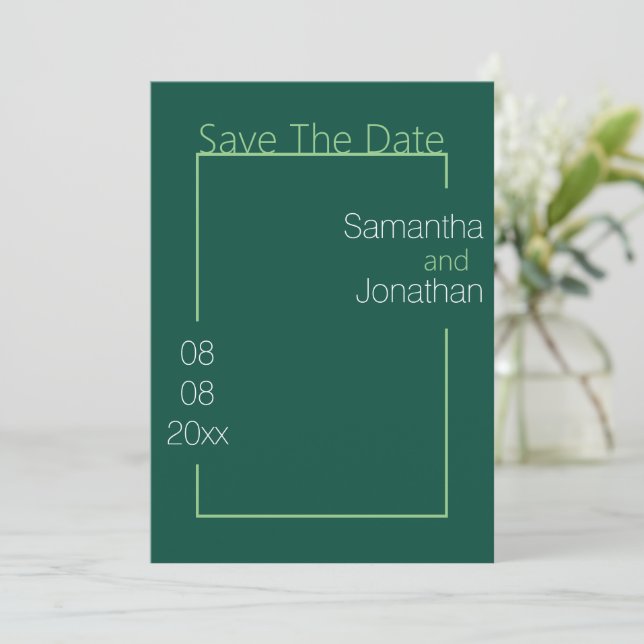 Convites Casamento Verde Simples Minimalista Salve A Data (Em pé/Frente)