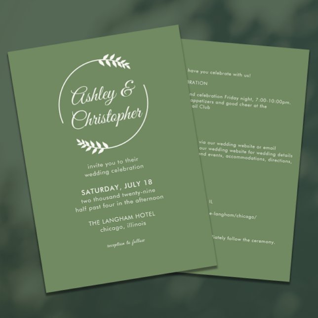 Convites Casamento Verde Tudo-em-Um com Quadro Foliar Moder (Criador carregado)