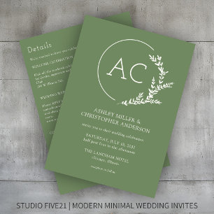 Convites Casamento Verde Tudo-em-Um com Quadro Foliar Moder