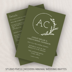 Convites Casamento Verde Tudo-em-Um com Quadro Foliar Moder