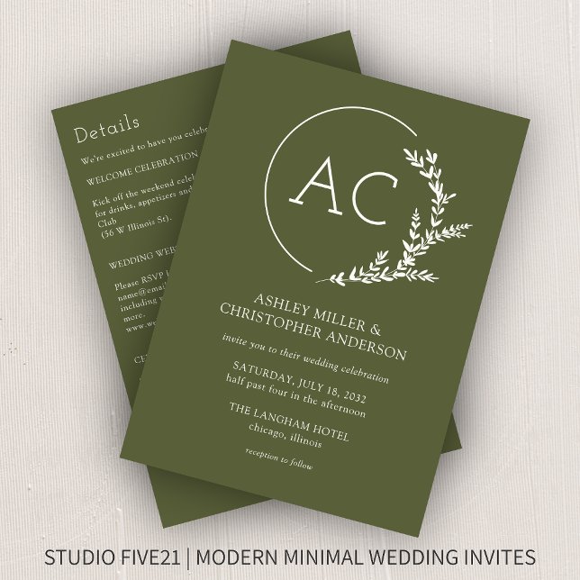 Convites Casamento Verde Tudo-em-Um com Quadro Foliar Moder (Criador carregado)