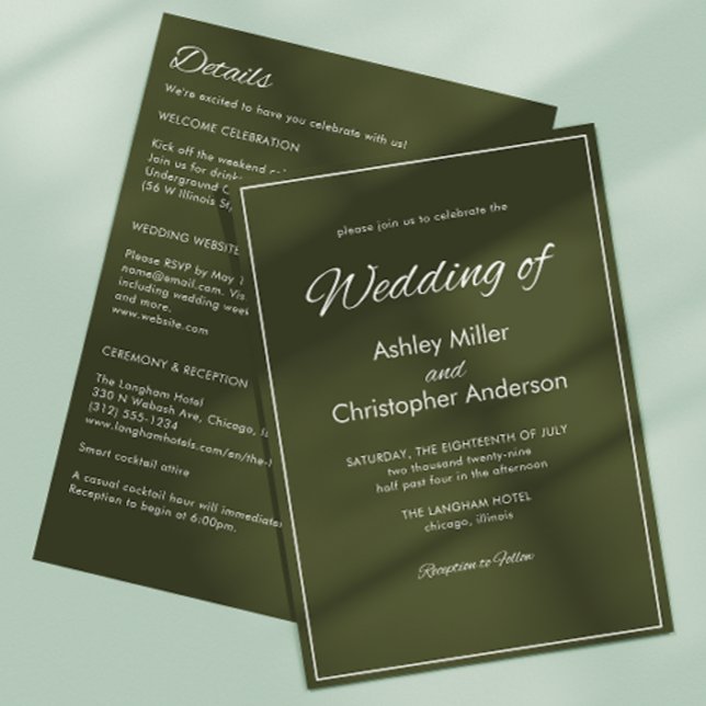 Convites Casamento Verde Tudo-em-Um do Exército de Manuscri (Criador carregado)
