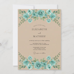 Convites Casamento Verde Turquesa com Champanhe